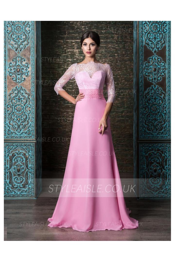 Vintage Lace Off Shoulder Slim A-line Long Chiffon Prom Evening Dress