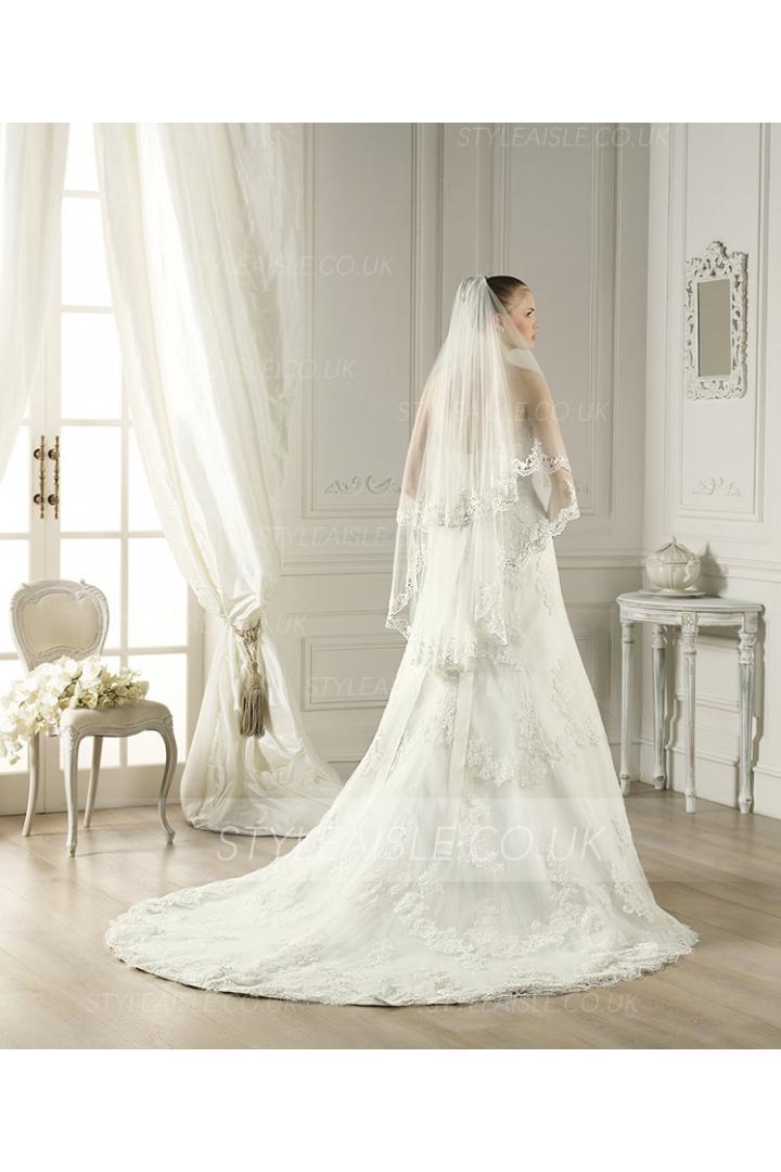 Charming Two Tiers Lace Tulle Wedding Veils 