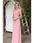 Pink Off Shoulder Long Pleated Chiffon Bridesmaid Dress