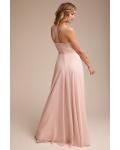 Casual Beach Style Long Spaghetti Straps Long Blush Chiffon Bridesmaid Dress 