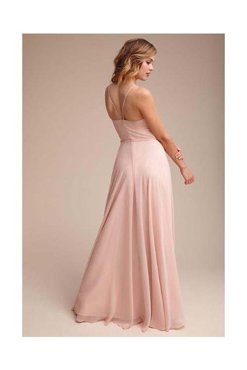 Casual Beach Style Long Spaghetti Straps Long Blush Chiffon Bridesmaid Dress 