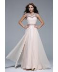 Beading Illusion Neck Full Back Beading A-line Long Chiffon Prom Dress 