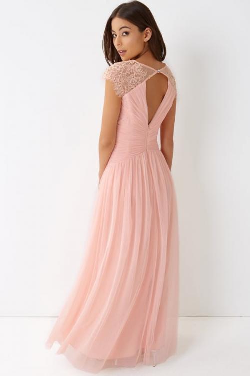 Chic Modern Sleeveless V Neck A-line Long Blush Chiffon Bridesmaid Dress