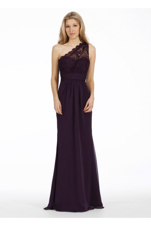 Exquisite Sleeveless One Shoulder Lace Top Long Chiffon Sheath Bridesmaid Dress 