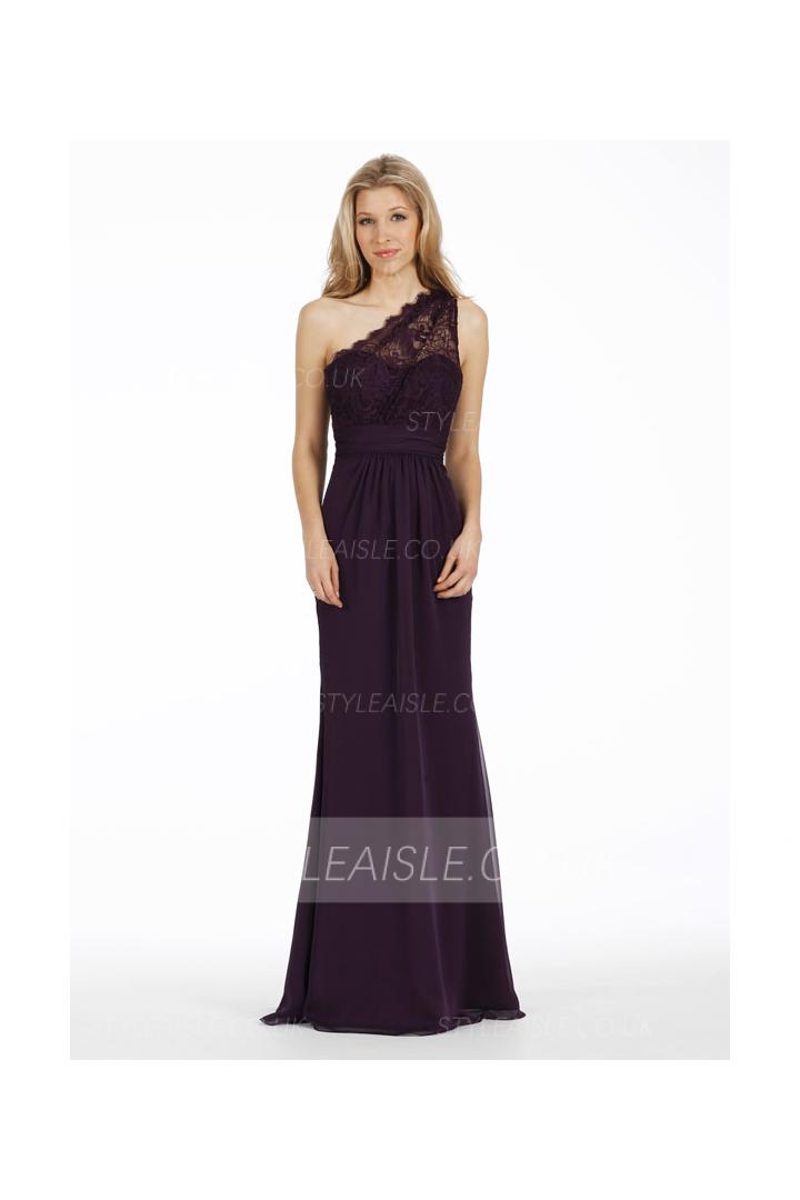 Exquisite Sleeveless One Shoulder Lace Top Long Chiffon Sheath Bridesmaid Dress 