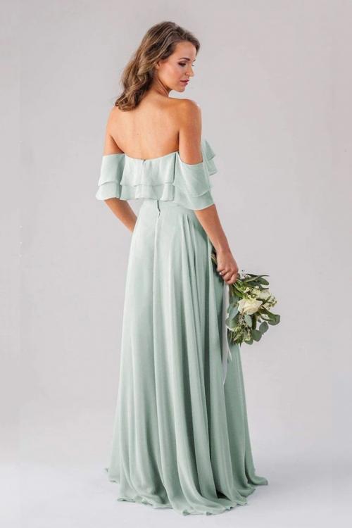  A-line Strapless Sleeveless Ruffles Floor-length Long Chiffon Bridesmaid Dresses