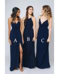  Simple Sheath/Column Spaghetti Straps Sleeveless Ruching Floor-length Long Chiffon Bridesmaid Dresses (with 3 Styles A/B/C)