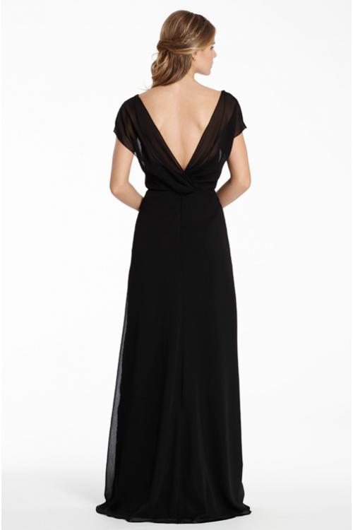 Casual V Neck Cap Sleeve Long Chiffon Bridesmaid Dress 