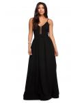 Black Simple Spaghetti Straps Long A-line Satin Chiffon Prom Dress