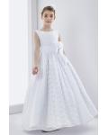  Ball Gown Sleeveless Floor-length Lace Fabric Communion Dress with Hand Made Flowers 