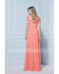 Vintage Inspireds A-line Bateau Short Sleeve Lace Floor-length Long Chiffon Bridesmaid Dress