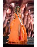 Orange Split Front V Neck Long Orange Chiffon Celebrity Prom Dress 