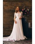 Vintage Half-sleeve Lace Bodice A-line Long Chiffon Wedding Dress 