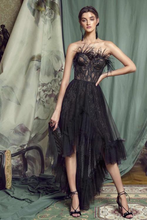  A-line Strapless Sleeveless Feathers Lace Asymmetrical/High Low Long Prom Dress