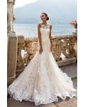 Chic Vintage Lace Appliques Long Mermaid Wedding Dress with transparent tulle on back