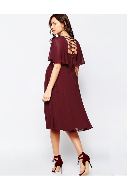 Short-Sleeve Maternity Lace-up Zippered Back Short Chiffon Dresses