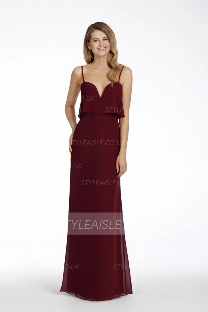  Sheath/Column Detachable Spaghetti Straps Sleeveless Empire Waist Floor-length Long Chiffon Bridesmaid Dresses