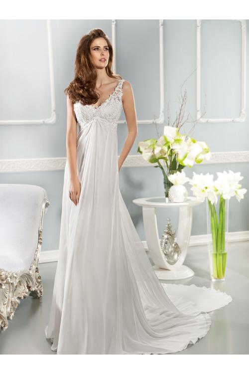 Charming Sheath/Column Straps V-neck Lace Sweep/Brush Train Chiffon Wedding Dresses