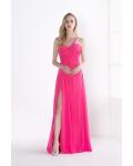 Beading One Shoulder Split Rose Chiffon Sexy Prom Dress