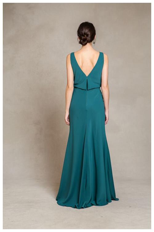 Chic Cowl Neck Casual Style Sheath Teal Long Chiffon Bridesmaid Dress 