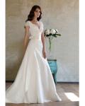 Elegant A-line V-neck Lace Sashes/Ribbons Sweep/Brush Train Wedding Dress