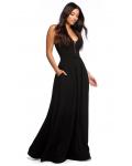 Black Simple Spaghetti Straps Long A-line Satin Chiffon Prom Dress