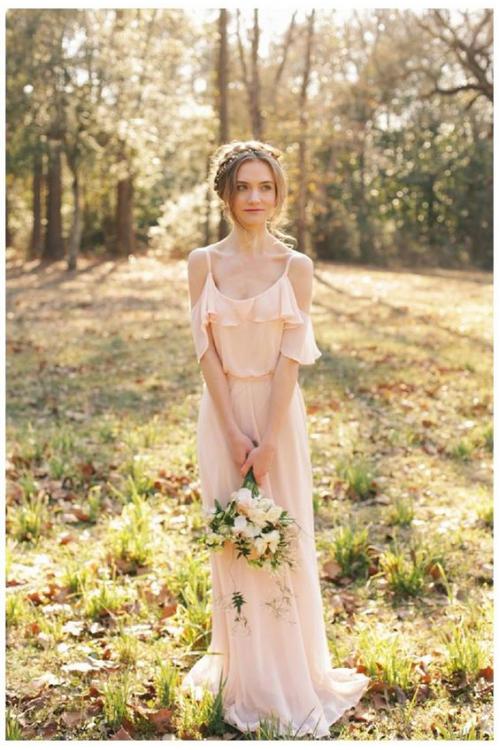 Vintage Blush Long Spaghetti Straps Chiffon Rustic Bridesamid Dress 