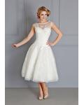 Lace Embroidered Bateau Illusion Neck Cap Sleeve Ball Gown Organza Wedding Dress 