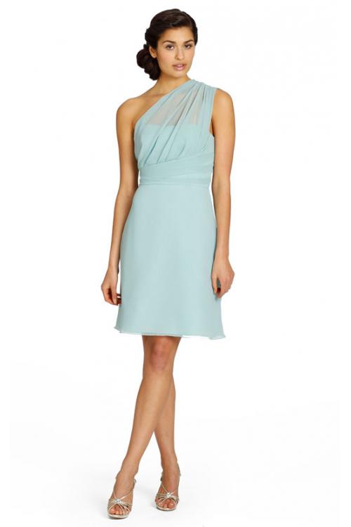 One Shoulder Sleeveless Chiffon A-line Mint Bridesmaid Dresses