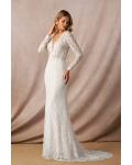  Elegant Mermaid Illusion Neck Long Sleeves Buttons Lace Sweep Train Long Wedding Dresses