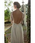 Long Sleeves See-through Lace Bodice Column Backless Chiffon Wedding Dress 