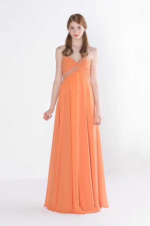  A-line Strapless Beading Pleated Long Chiffon Prom Dress