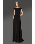 Designer Sheath/Column Bateau Neck Cap Sleeves Beading Sweep/Brush Train Long Cocktail Dresses with V-back