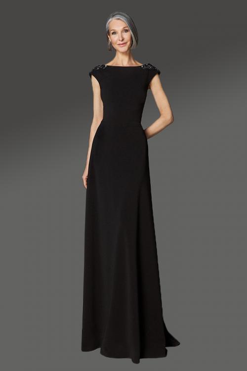 Designer Sheath/Column Bateau Neck Cap Sleeves Beading Sweep/Brush Train Long Cocktail Dresses with V-back