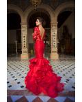 Gorgeous Long Sleeve Lace Bodice Ruffled Satin Mermaid Prom Dress 