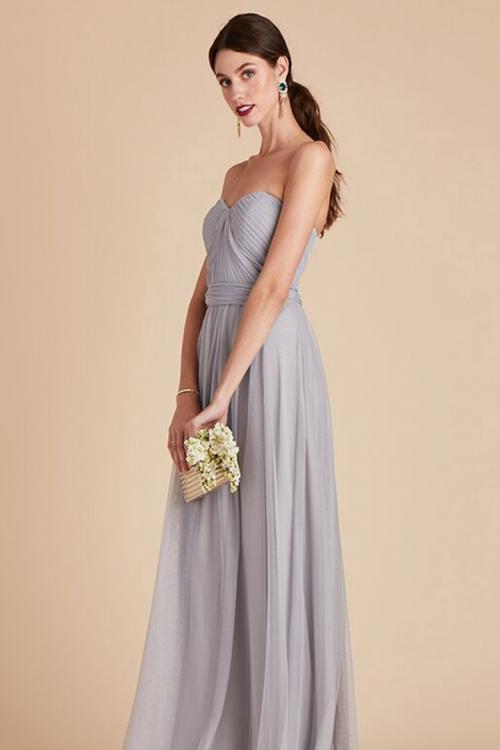  A-line Sweetheart Neckline Sleeveless Ruching Floor-length Long Tulle Bridesmaid Dresses(Customize multiple necklines)