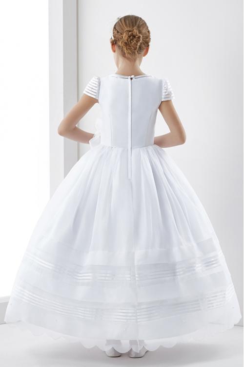 Ball Gown Short Sleeve Hand Made Flowers Floor-length Communion Dress