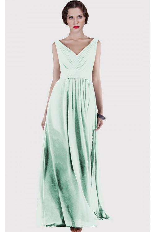 V-neck Natural Chiffon Floor-length A-line Bridesmaid Dresses