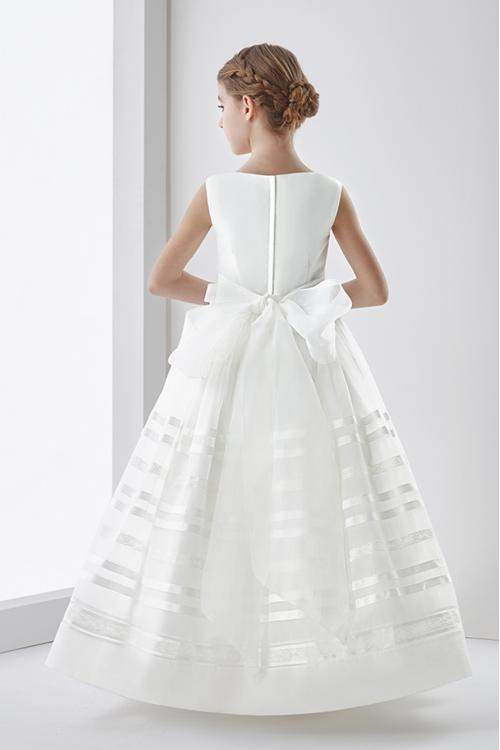 Nectarean Ball Gown Sleeveless Bow(s) Floor-length Organza Communion Dresses 