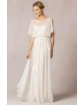 Casual Flutter Sleeved Lace Decorated Chiffon Vintage Wedding Dress 