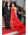 2009 Met Ball Red Carpet Red High Low Ruffles Prom Dress 