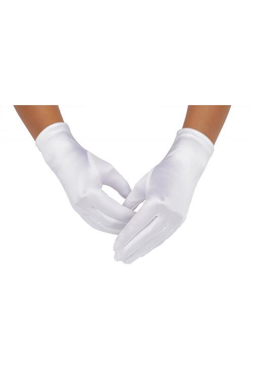 White Short Strentch Satin Dresss Up Gloves For Girls 2BL