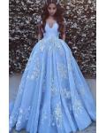 Off Shoulder Ball Gown Arabic Prom Dress Lace Appliques 
