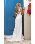 Elegant A-line Spaghetti Straps Beading Cascading Ruffles Sweep/Brush Train Chiffon Wedding Dresses 