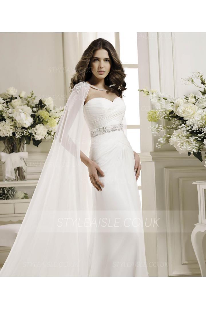 Simple Sheath/Column Sweetheart Beading Sweep/Brush Train Chiffon Wedding Dresses 