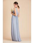  A-line V-neck Sleeveless Empire Waist Ruching Floor-length Long Chiffon Maternity Bridesmaid Dresses with Pocketss
