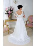 Plus Size V-neck Short-Sleeve Lace-up Beaded Satin Wedding Dress with Lace Appliques