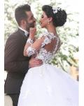 Lace Sleeves Long Ball Gown Tulle Wedding Dress 