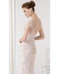 V Neck Cap Sleeved Embroidered Lace ColumnPink Tulle Prom Dress 