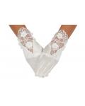 Short Ivory Wedding Gloves With Exquisite Lace Embroider On The Back Of Hand 2BL